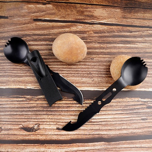 Outdoor Survival Multifunctional Fork Spoon Spork Whistle Tool Portable Camping - Picture 11 of 11