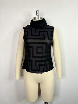 Vtg Gianni Versace Black Navy Sheer Greek Key Silk Top S 40