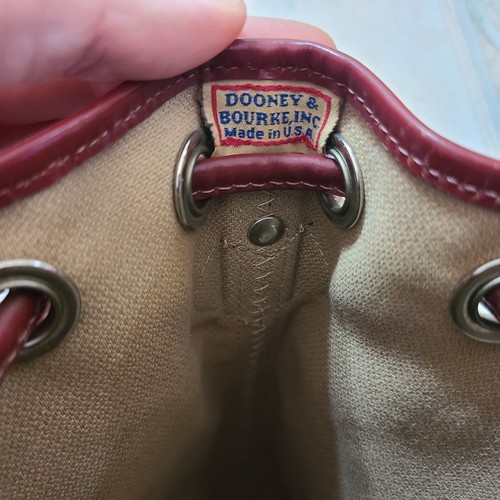 Dooney & Bourke Signature Mini Drawstring Bucket Shoulder Bag Red USA Logo Purse - Picture 10 of 13