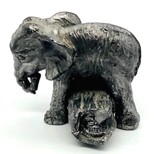 Vintage Pewter Baby Elephant Crossing Log Mini Collectible Figurine Initials RB
