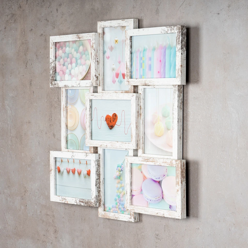 levandeo Bilderrahmen Collage 9 Fotos 10x15 und 13x18 Shabby Chic MDF Holz Glas - Bild 4 von 4