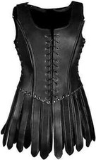 Black Leather LARP Armor Warrior Costume Lace-Up Corset renaissance medieval.