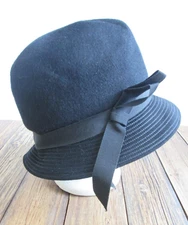 Vintage Ritz Henry Pollak Bucket Hat Women's Medium 100% Wool Black Ribbon Union