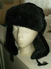 Men s Black Faux Fur Trapper/Aviator/Trooper/Ear Flap Hat Small/Medium