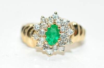 Natural Emerald & Diamond Ring 14K Solid Gold .68tcw Cluster Green Birthstone