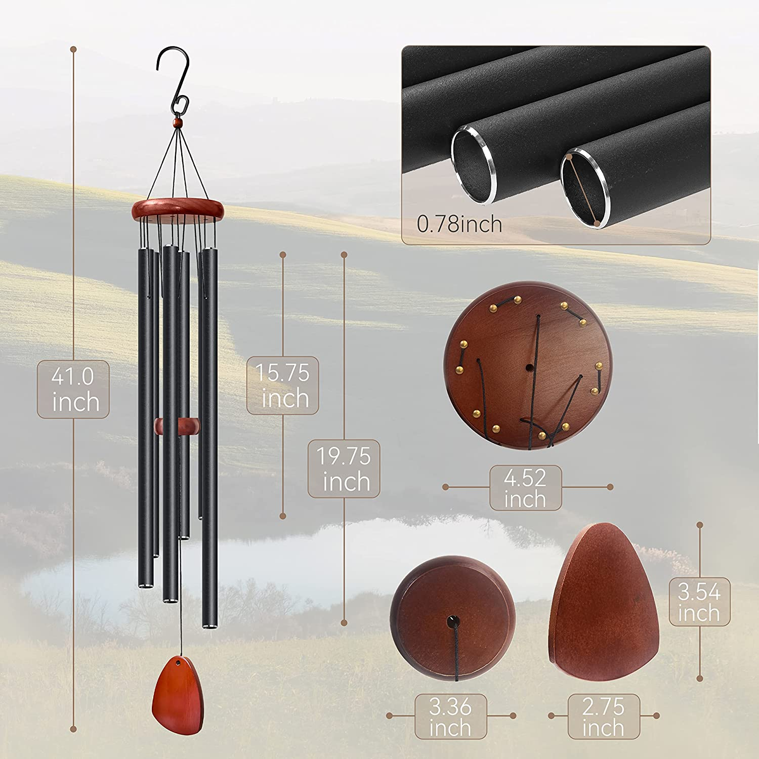 41" Extra Large Wind Chimes. Deep Tone Large Wind Chimes with 6