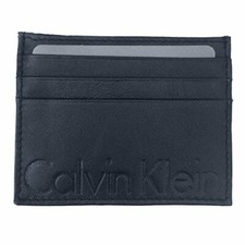 NEW CALVIN KLEIN SOFT BLACK LEATHER,LOGO,MEN'S THIN FLAT CARD CASE,WALLET