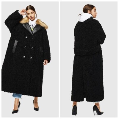 Diesel L ASC Oversized Teddy Coat detachable Wolf Faux Fur Collar