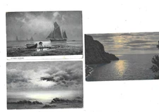 3 postcards old postcard seascapes at sunset sea 1 tuck