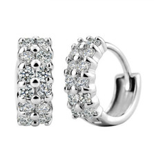 Women 925 Sterling Silver Wide Band CZ Huggie Hoop Earrings 12x4mm Gift J3
