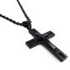 MEN's Stainless Steel 4mm 24" Black Rope Chain Cross Necklace Pendant 