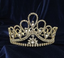Crystal Clear Rhinestones w/Gold Plated Round Crown.Height: 3.75"