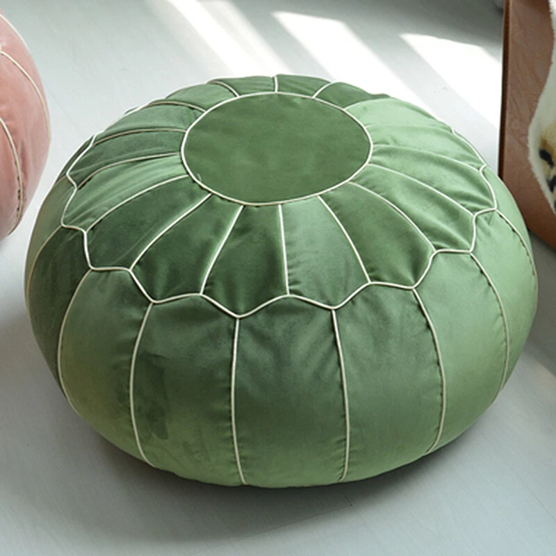 Round Moroccan Velvet Footstool Unstuffed Pouffe Pouf Handmade DIY Ottoman Cover - Image 2 of 4
