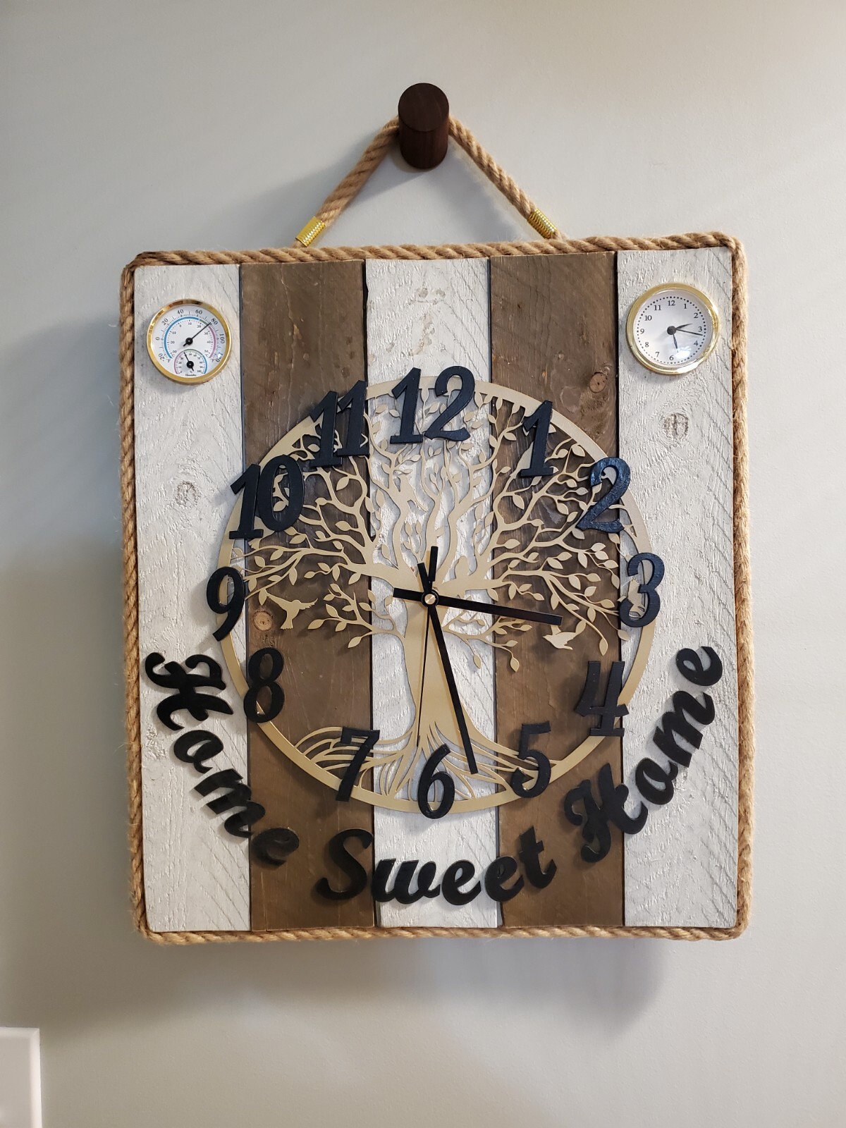 Handmade Wood Wall Clock Vintage Handcraft Life Tree Unique Design Home Decor
