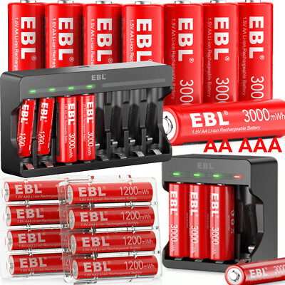 #ad EBL 1.5V Rechargeable AA AAA Lithium Batteries Li ion Battery Charger Lot $83.99