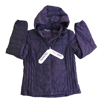 NWT Heat Keep Women Large Duck Down Jacket Full Zip Hooded Purple Coat
