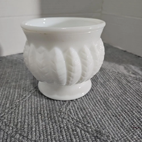 Vintage Randall Milk Glass White Planter Vase Wheat Feather Pattern