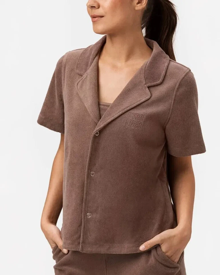 Stronger Pebble Shirt S Loose Fit 80% Cotton Terry Jersey - Deep Taupe Brown