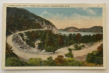 Vtg White Border Postcard, Horse Shoe Curve, Storm King Highway, Hudson River NY