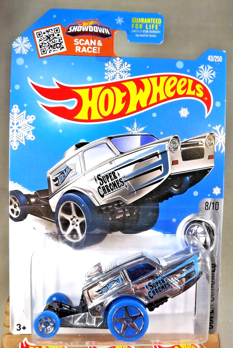 2016 Hot Wheels Snowflake Card #43 Super Chromes 8/10 HW POPPA WHEELIE Chrome
