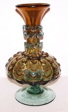 GORGEOUS MURANO BLOWN ART GLASS GREEN  AMBER DRAPE  APPLIED GLASS 10 1/2" VASE