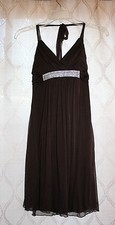 Womens Brown Rhinestone Evening Cocktail Dress