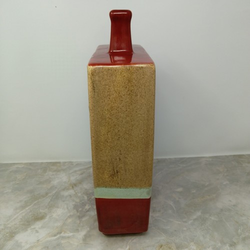 Pier 1 MCM Geometric Red Gold Glossy Textured Glazed Pottery Ceramic Large Vase - Picture 4 of 10