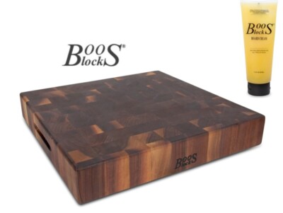 BOOS Blocks BLACK WALNUT Schneidebrett  46 x 46 x 7,5 cm + Pflegecreme - BB36