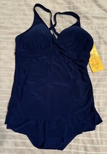 NWT ROBBY LEN NAVY Swimsuit/Dress Built-In Padding DETACHABLE straps SZ. 18