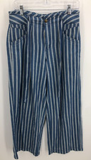 American Eagle Jeans Womens 6 Blue White Stripe Wide Leg Y2K Denim Festival