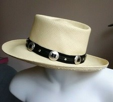 VTG Betmar Unisex Natural color Straw Fedora with Black Ribbon Metal detail NEW