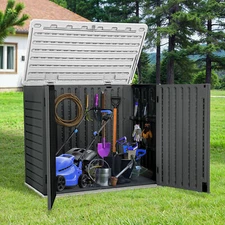 Outdoor Trash Bin Storage Box 35CuFT Lockable Garden Resin Tools Shed w/o Shelve
