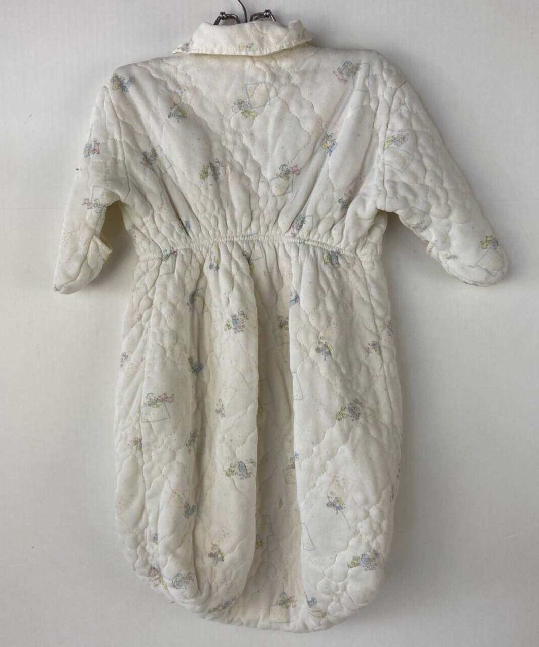 Vintage Baby Quilted Nylon Sleeper Zip Front White Print Sleeping Bag