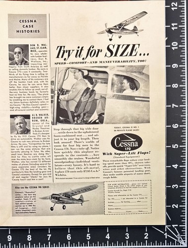 1952 Cessna 170 Aircraft Vtg Print Ad Pilot Wearing Cowboy Hat - Picture 2 of 6