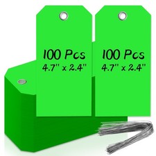 100 PCS 4 3/4" x 2 3/8" Neon Color Shipping Tags with Wire Blank Heavy Duty H...