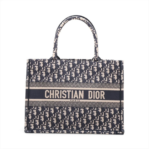 Christian Dior Oblique Book Tote Medium canvas Tote bag Navy Blue Lucky star