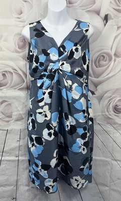 Fenn Wright Manson Bleistiftkleid Größe 14 passt 12 Blumenmuster Cottagecore blau weiß