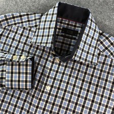 Eton Mens 16 , 42 Blue Plaid Long Sleeve Dress Shirt Contemporary Fit