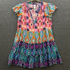 Anthropologie Dominic Beattie Tiered Mini Dress Women Small Colorful V-Neck Boho