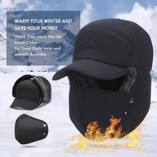 Winter Fur Ear Flap Trapper Hat Full Face Mask Aviator Thermal Warm Snow Ski Cap