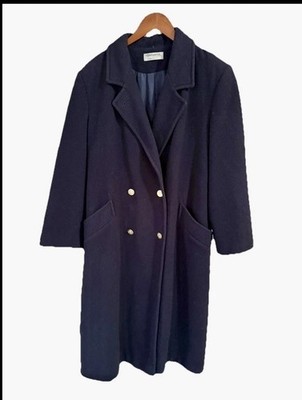 Vintage Forecaster Of Boston 100% Wool Navy Blue Trench Coat size 12 regency 
