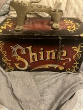 Vintage 5 Cent Shine Box Wood With Cast Iron Top