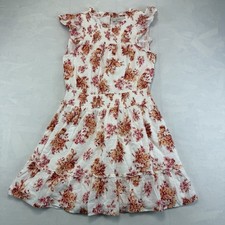 LOFT Floral Smocked Dress M Ivory Rust Ruffle Tiered Cottagecore Summer