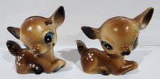 Vintage MCM Celluloid Pair Of Dark Eyed Deer Fawn Figurine - Sitting