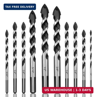 HPHOPE Masonry Drill Bit Set, 10 Piece Concrete Drill Bit Set for Tile, Glass, C