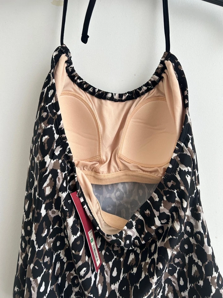 NWT Merona Halter Tankini Swimsuit Top Women's Size Medium Leopard Animal Print - Image 3 of 4