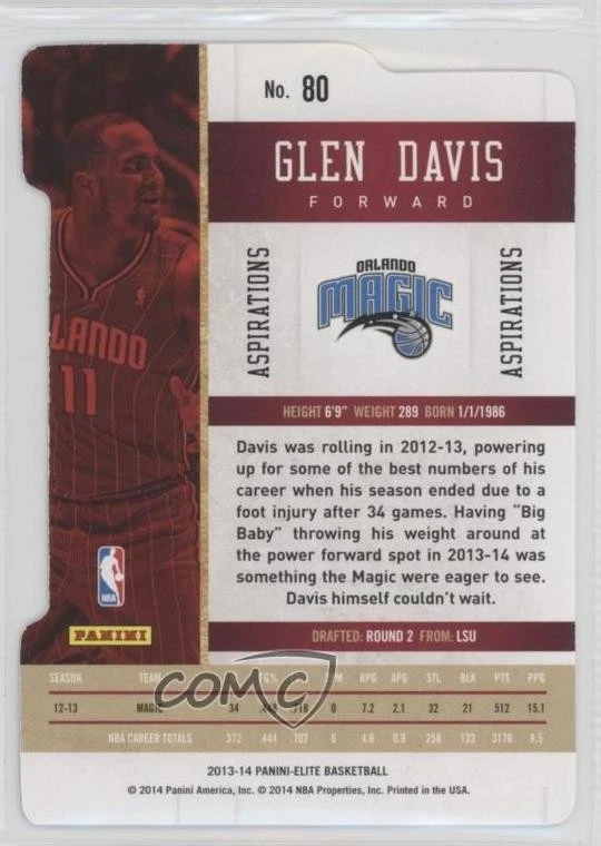 2013-14 Panini Elite Aspirations Blue /89 Glen Davis #80 - Image 2 of 2