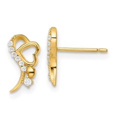 Heart Shape Stud Earring Cubic Zirconia 14K Yellow Gold L - 6 MM