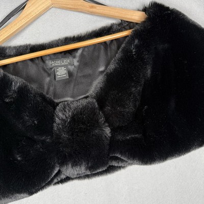 Rachel Zoe Faux Fur Stole Wrap Shawl Glamour Coquette Black One Size