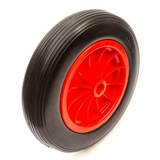 3.50-8 14" Wheel & Solid Flat Free PU Tyre 25mm Bore 75mm Hub Wheelbarrow Cart